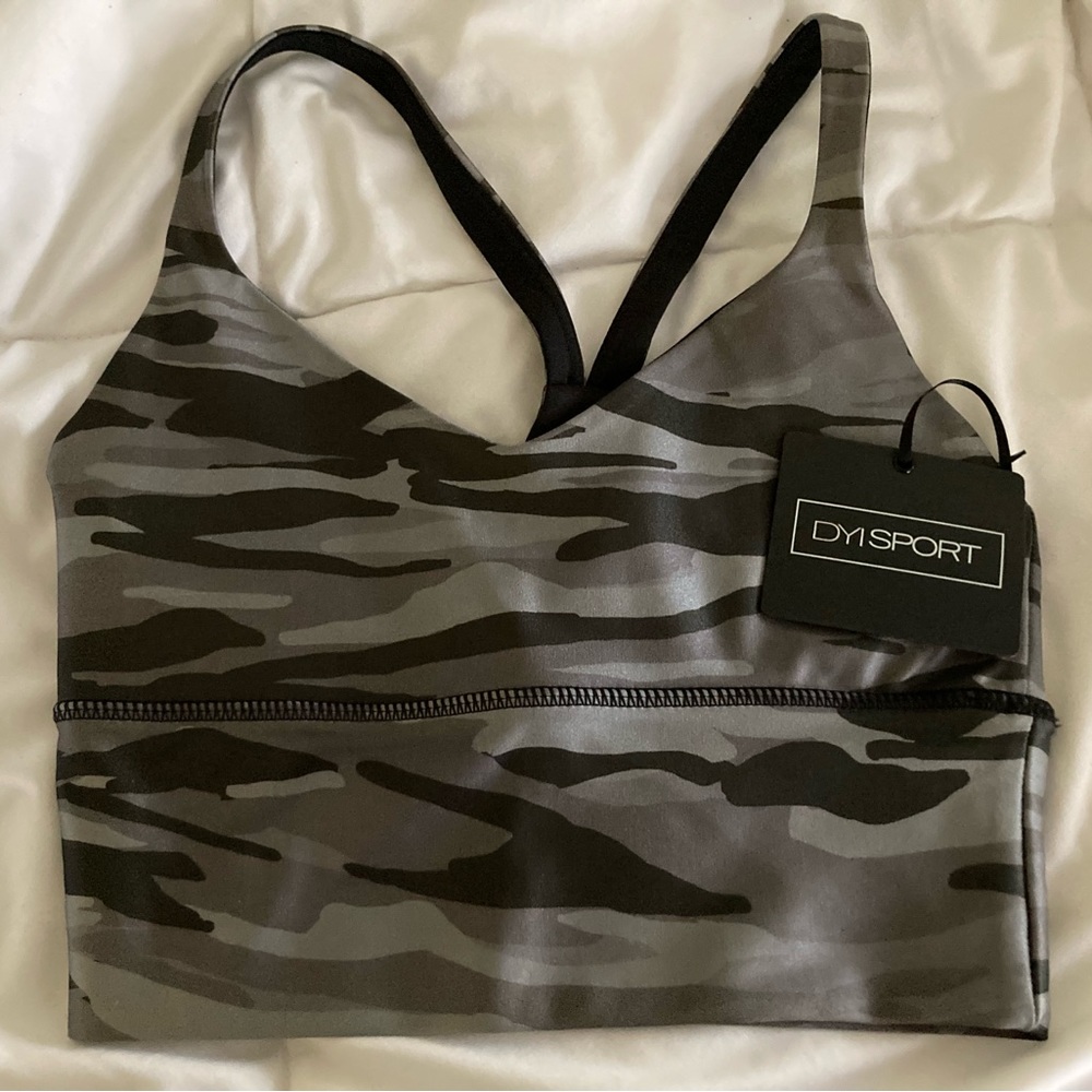 DYI V-Neck Elevate Bra XS. Gray Camo. Made in USA. Brazen 80% Nylon, 20% Spandex